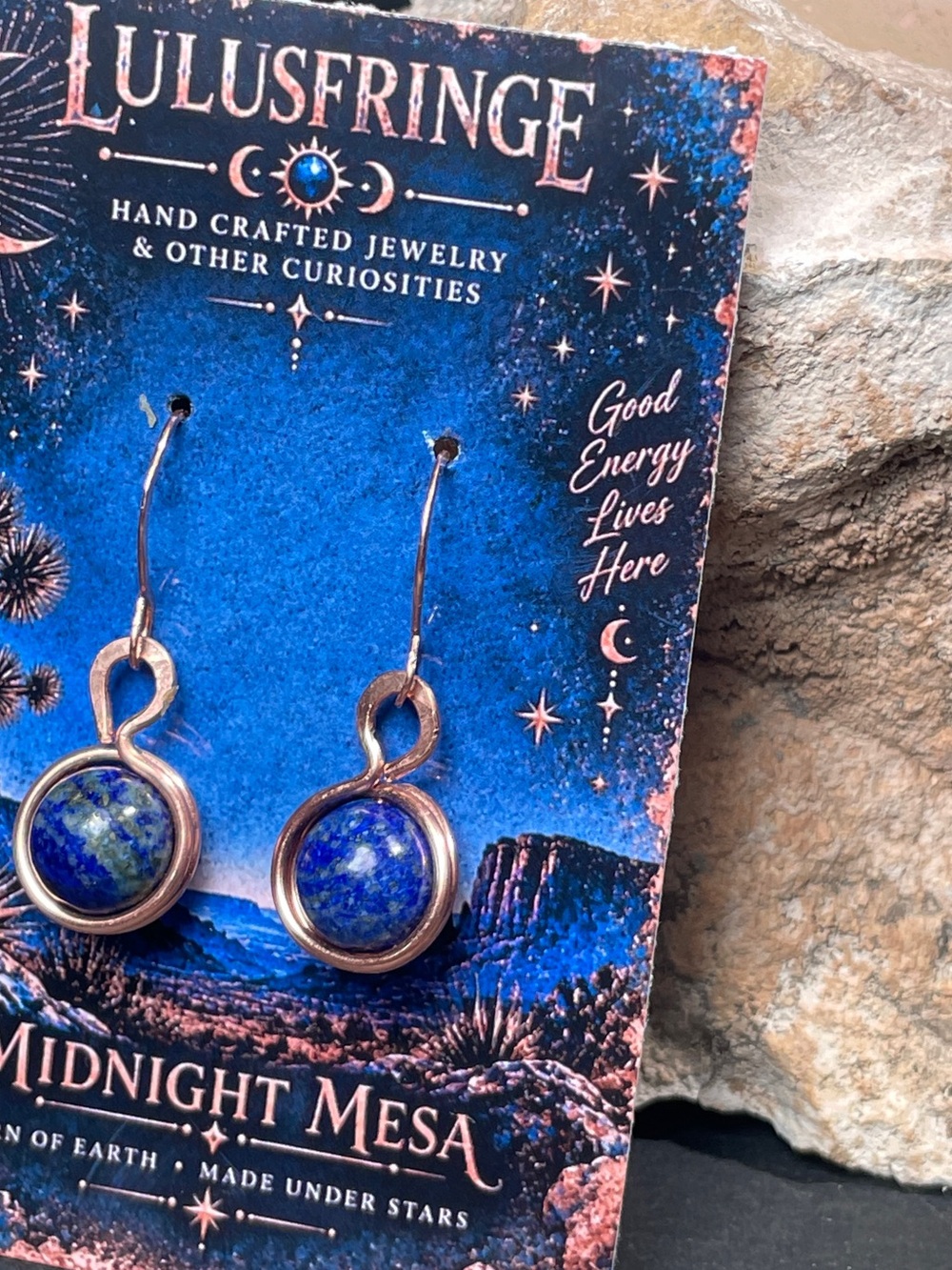 Artisan Blue & Gold Round Drop Earrings - Picture 8 of 8